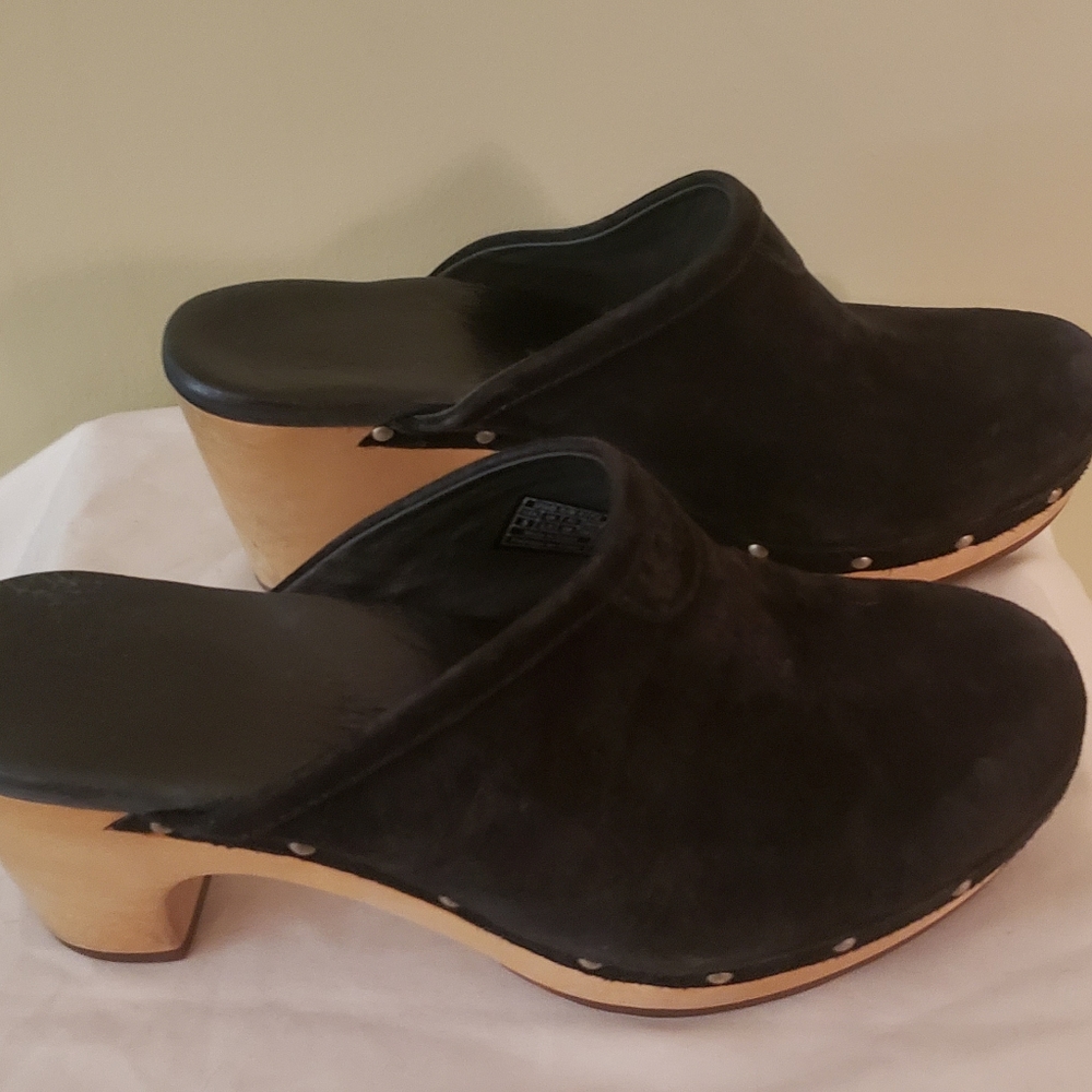 UGG Abbie Mule Clog Women Black Sherpa Suede Slip On  Size 5 ▪︎ WORN 3 TIMES